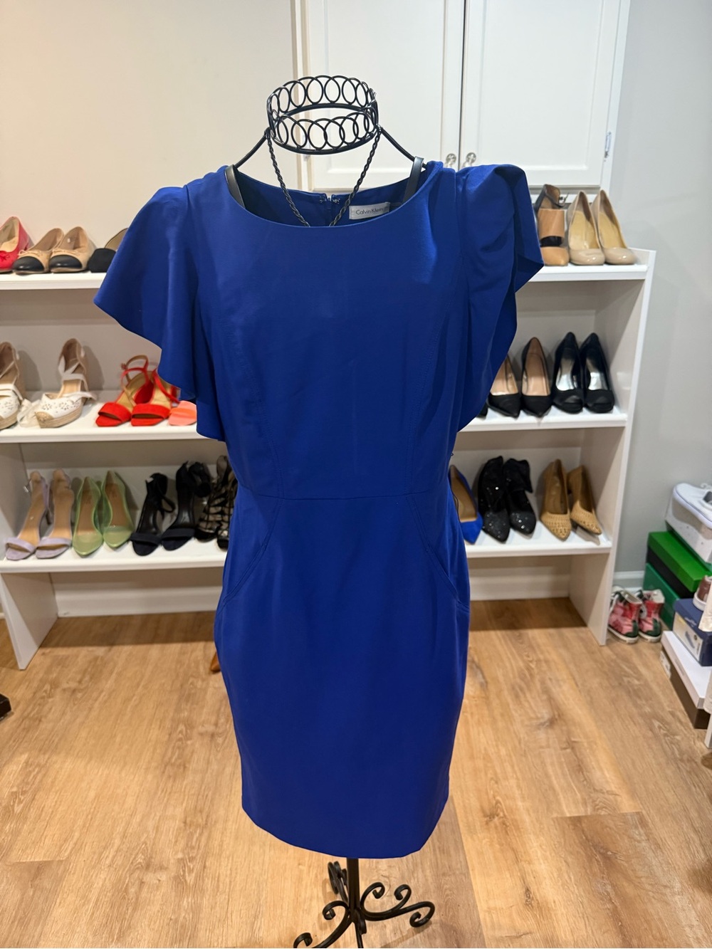 Calvin Klein Cobalt Blue Flutter-Sleeve Sheath Dress